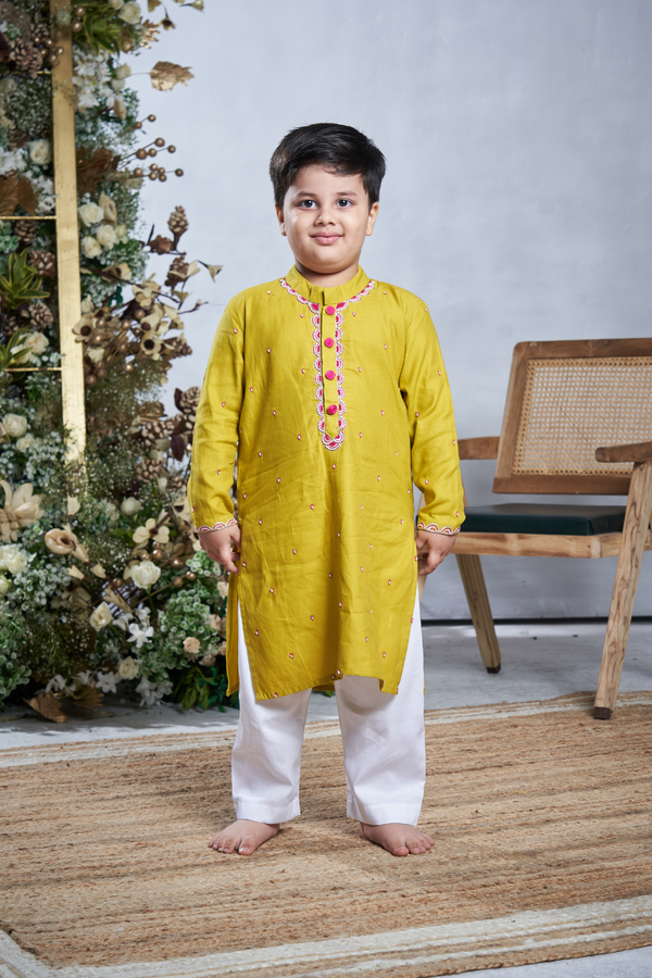 YELLOW PINK KURTA SET