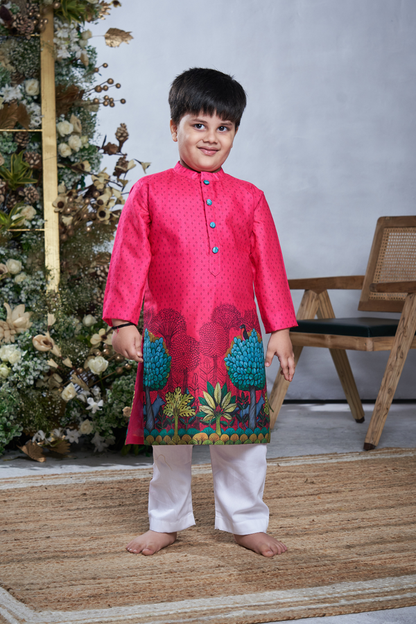 PINK PICHWAI KURTA SET