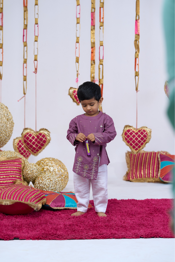 PURPLE COTTON HANDWORK KURTA SET