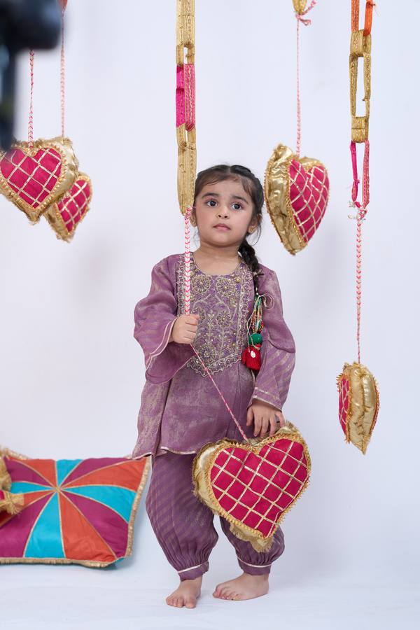 PURPLE HANDWORK KURTA AND BALLOON PANTS