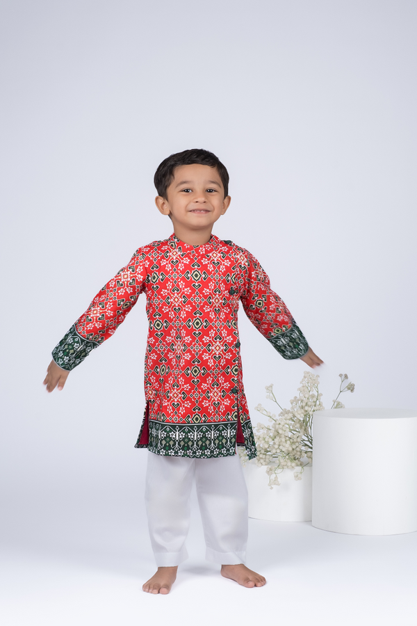 RED PATOLA KURTA SET