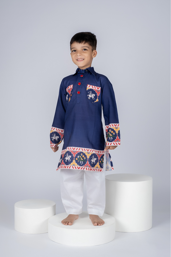 BLUE PATOLA KURTA SET