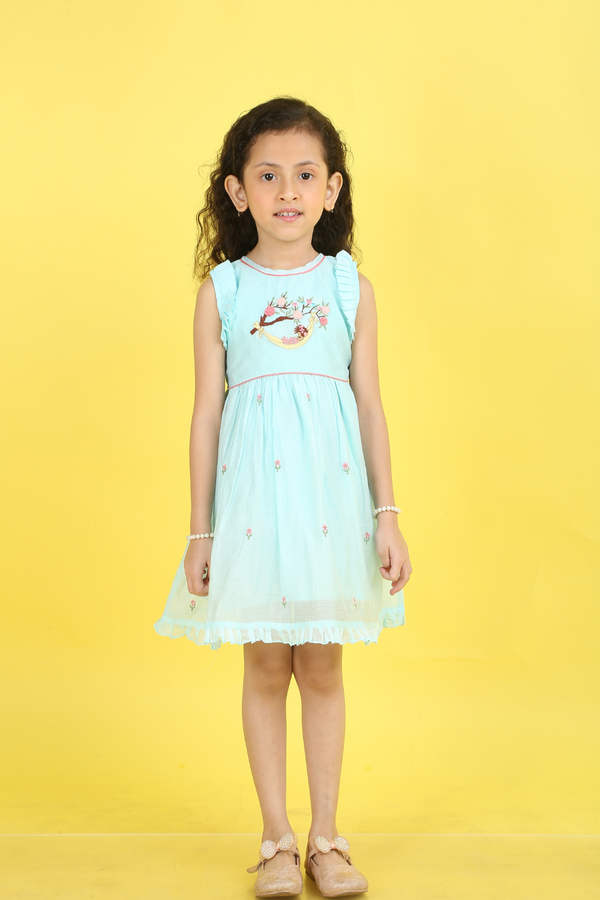 LIGHT AQUA FLOWER  DRESS